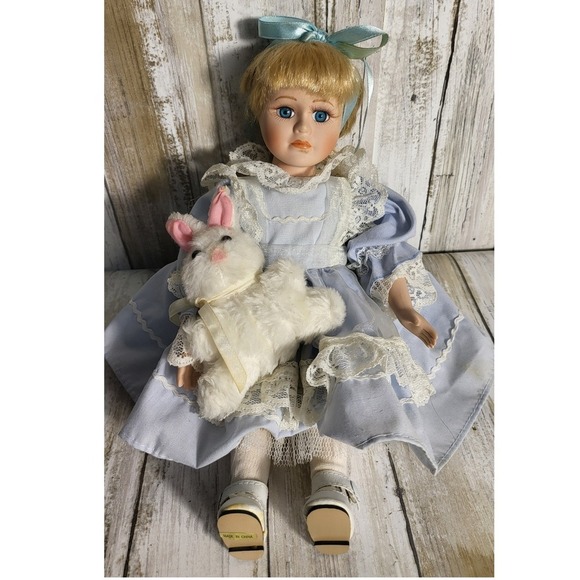 1970 Bradley Alice in Wonderland Collectible Porcelain Doll Blonde  hair - Picture 4 of 12